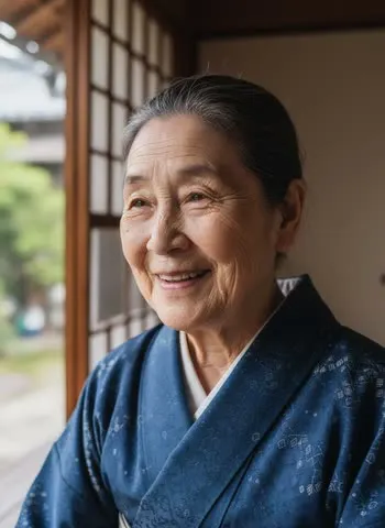 Kimono kiygan buvi portreti