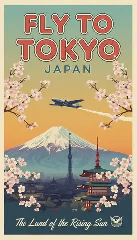 Tokio haqida retro sayohat plakati