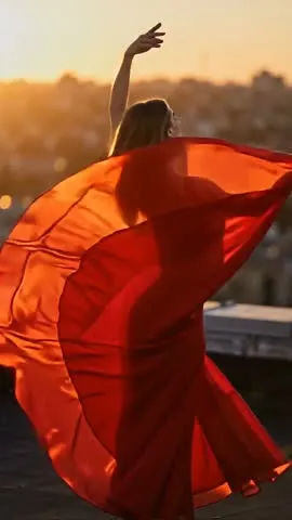 Tomda qizil ipak kiygan raqqosa